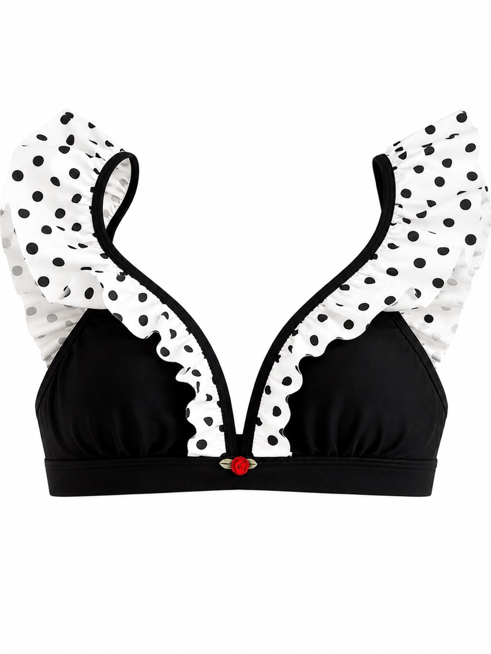 Betsey Johnson Amore Bikini Top Polka Dot Ruffle Black White Swim Top S NWT